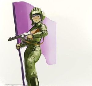 Rating: Safe Score: 0 Tags: alternate_costume blush flag helmet military military_uniform purple_hair simple_background unyl-chan weapon User: (automatic)nanodesu