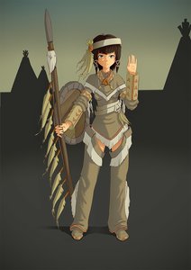 Rating: Safe Score: 0 Tags: amulet brown_hair feather native_american shield short_hair spear tipi traditional_clothes weapon User: (automatic)Willyfox