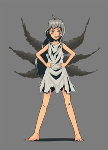 Rating: Safe Score: 0 Tags: ahoge alternative barefoot blush blush_stickers cirno dress dymno grey_eyes grey_hair hands_on_hips long_hair open_mouth pun simple_background smoke too_literal torn_clothes wings User: (automatic)qazxsss