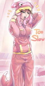 Rating: Safe Score: 0 Tags: 1girl animal_costume breasts f2d_(artist) hood pants personification pink_hair pokemon slowpoke slowpoke-chan solo tail tears yawning User: (automatic)Anonymous