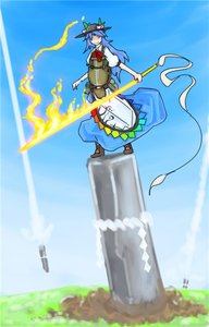 Rating: Safe Score: 0 Tags: :3 apron ascot bizarre blue_hair bomb boots cloud fire grass hat hinanawi_tenshi outdoors panzermeido_(artist) sky sword tagme touhou User: (automatic)Willyfox