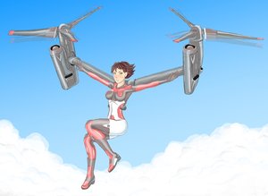 Rating: Safe Score: 0 Tags: /an/ bodysuit brown_hair cloud flying highres mecha_musume outdoors personification short_hair sky sky-fi yellow_eyes User: (automatic)nanodesu