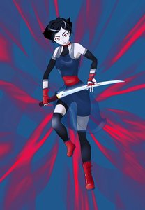 Rating: Safe Score: 0 Tags: /an/ blood blue_hair fingerless_gloves gloves red_eyes short_hair sword weapon User: (automatic)Anonymous