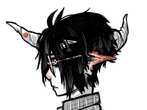 Rating: Safe Score: 0 Tags: alternative black_hair bomb-chan bomb-kun_(artist) glasses hairpin horns monochrome pointy_ears short_hair simple_background User: (automatic)nanodesu