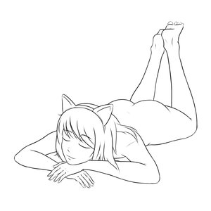 Rating: Questionable Score: 0 Tags: animal_ears cat_ears closed_eyes /h/ lineart lying monochrome nude simple_background User: (automatic)nanodesu