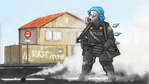 Rating: Safe Score: 1 Tags: alternate_costume blue_hair cirno gas_mask house military military_uniform outdoors panzermeido_(artist) police short_hair sky smoke touhou traffic_sign weapon wings User: (automatic)nanodesu