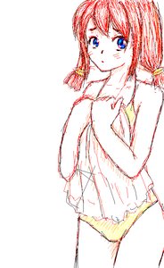 Rating: Safe Score: 0 Tags: blue_eyes blush hands_on_chest orikanekoi_(artist) panties red_hair simple_background sketch /tan/ twintails ussr-tan User: (automatic)nanodesu