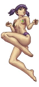 Rating: Questionable Score: 0 Tags: 1girl bare_arms barefoot bare_legs breasts full_body green_eyes panties pasties purple_hair simple_background solo twintails unyl-chan wakaba_mark User: (automatic)Anonymous