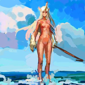 Rating: Questionable Score: 0 Tags: blonde_hair horns long_hair nude /o/ oekaki outdoors pointy_ears sketch sky User: (automatic)Anonymous