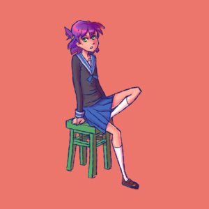 Rating: Safe Score: 0 Tags: co2_(artist) co_(artist) green_eyes kneesocks purple_hair school_uniform simple_background sitting stool twintails unyl-chan User: (automatic)Anonymous
