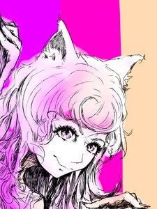 Rating: Safe Score: 0 Tags: 1girl animal_ears cat_ears long_hair monochrome sketch smile solo User: (automatic)Anonymous