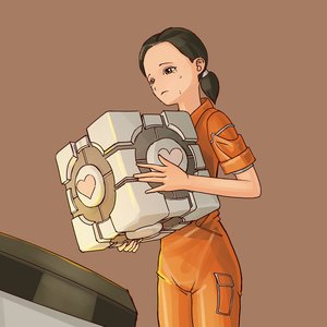Rating: Safe Score: 0 Tags: brown_eyes brown_hair chell companion_cube jumpsuit ponytail portal tears User: (automatic)nanodesu