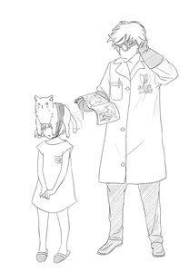 Rating: Safe Score: 0 Tags: 1boy cat coat glasses labcoat pun science too_literal User: (automatic)Anonymous