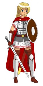 Rating: Safe Score: 0 Tags: armor blonde_hair boots braid chainmail coat fantasy gauntlets greaves long_hair madskillz medieval russian_clothes scabbard shield simple_background smile sword traditional_clothes weapon User: (automatic)Willyfox