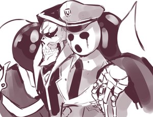 Rating: Questionable Score: 0 Tags: bizarre black_eyes character_request cloak evil_smile hug monochrome necktie overlord oxykoma_(artist) round_face simple_background skeleton sketch skull smile tagme tears uniform uniform_cap User: (automatic)Willyfox