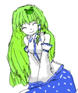 Rating: Safe Score: 0 Tags: closed_eyes detached_sleeves green_hair hairpin kochiya_sanae long_hair lowres simple_background sketch /to/ touhou User: (automatic)nanodesu