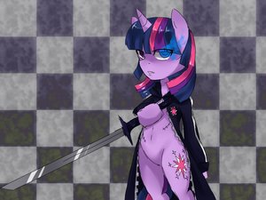 Rating: Safe Score: 0 Tags: animal black_rock_shooter /bro/ checkered coat cosplay crossover glowing_eyes horn horns multicolored_hair my_little_pony no_humans pony sword twilight_sparkle unicorn weapon User: (automatic)Anonymous