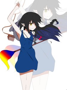 Rating: Safe Score: 0 Tags: 1girl black_hair book bow braid dress hair_over_one_eye long_hair necklace pentagram pointy_ears smile solo yellow_eyes zoom_layer User: (automatic)Anonymous