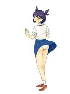 Rating: Questionable Score: 0 Tags: blush embarrassed from_behind green_eyes highres panties pioneer pioneer_uniform purple_hair shirt simple_background skirt socks twintails unyl-chan upskirt wind User: (automatic)timewaitsfornoone