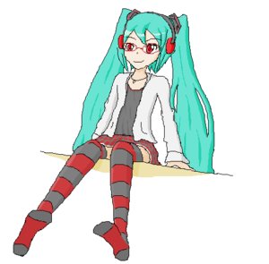 Rating: Safe Score: 0 Tags: alternate_costume aqua_hair glasses hatsune_miku headset long_hair madskillz red_eyes simple_background striped thighhighs vocaloid User: (automatic)Vermillia