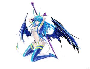 Rating: Questionable Score: 0 Tags: aqua_eyes arsenixc_(artist) blue blue_hair bra horns panties sword thighhighs weapon wings User: (automatic)ii