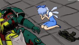 Rating: Safe Score: 2 Tags: blue_hair bolter cirno crying dead dress facepalm gun iichanmarines lying power_armor sci-fi sitting space_marine wakaba_colors wakaba_mark warhammer_40k weapon wings User: (automatic)timewaitsfornoone