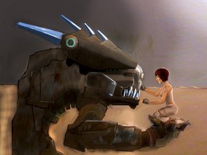 Rating: Safe Score: 0 Tags: breasts brown_hair desert fingerless_gloves gloves landscape mecha robot tagme top User: (automatic)Willyfox