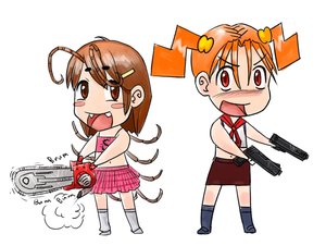 Rating: Safe Score: 0 Tags: 2girls antennae blush blush_stickers brown_eyes brown_hair chibi crop_top dvach-tan fang hairpin insect miniskirt necktie open_mouth orange_hair pioneer_tie pistol red_eyes scolopendra-chan short_hair simple_background sketch-kun_(artist) skirt smile socks /tan/ twintails weapon User: (automatic)nanodesu