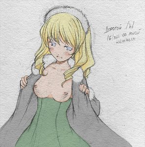 Rating: Questionable Score: 0 Tags: blonde_hair blue_eyes blush breasts drill_hair headdress long_hair manami_(artist) russia-oneesama simple_background /tan/ undressing winter_clothes User: (automatic)nanodesu