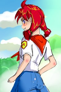 Rating: Safe Score: 0 Tags: blue_eyes blush from_behind necktie pioneer pioneer_tie pioneer_uniform red_hair shirt skirt smile star twintails ussr-tan User: (automatic)timewaitsfornoone