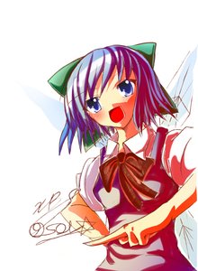 Rating: Safe Score: 0 Tags: blue_eyes blue_hair blush bow cirno finger icicle necktie open_mouth short_hair simple_background skirt tagme touhou wings User: (automatic)Willyfox