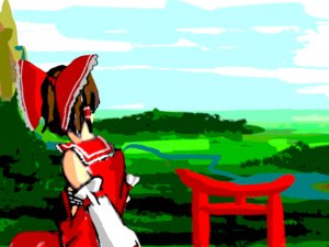 Rating: Safe Score: 0 Tags: bow brown_hair detached_sleeves from_behind hakurei_reimu landscape miko miko_outfit nature outdoors river short_hair sitting sky /to/ torii touhou User: (automatic)nanodesu