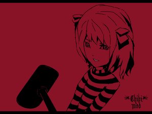 Rating: Safe Score: 0 Tags: arsenixc_(artist) banhammer bow chibimod-chan monochrome striped sweater teeth twintails weapon User: (automatic)timewaitsfornoone