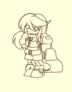 Rating: Questionable Score: 0 Tags: chibi co_(artist) crop_top excavator_bucket excavator-chan long_hair monochrome no_pupils shorts simple_background User: (automatic)nanodesu