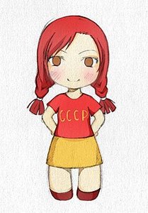 Rating: Safe Score: 0 Tags: 2ch.ru blush brown_eyes chibi hands_on_hips manami_(artist) red_hair shirt simple_background skirt smile t-shirt twin_braids ussr-tan User: (automatic)nanodesu