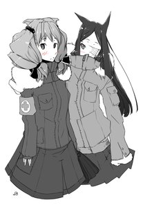 Rating: Safe Score: 0 Tags: 2girls animal_ears armband blush cat_ears eye_patch long_hair monochrome oxykoma_(artist) simple_background winter_clothes User: (automatic)nanodesu