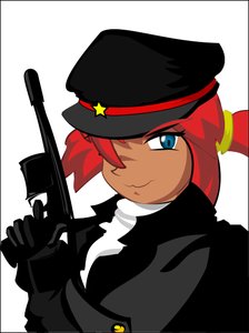 Rating: Safe Score: 0 Tags: :3 alternate_costume blue_eyes co_(artist) gloves gun hat red_hair simple_background soviet star tagme uniform ussr-tan weapon User: (automatic)nanodesu
