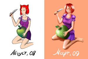 Rating: Safe Score: 0 Tags: animal_ears apple art_progression blush cat_ears chart comparison fruit green_eyes knife red_hair short_hair simple_background sitting User: (automatic)nanodesu