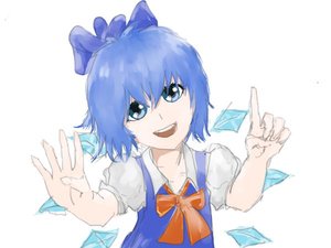Rating: Safe Score: 0 Tags: blue_eyes blue_hair bow cirno finger ice short_hair simple_background smile wings User: (automatic)lol.me