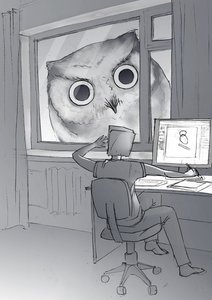 Rating: Safe Score: 0 Tags: anonymous bag_on_head bird bizarre chair computer house monochrome owl room simple_background sitting table tablet window User: (automatic)nanodesu