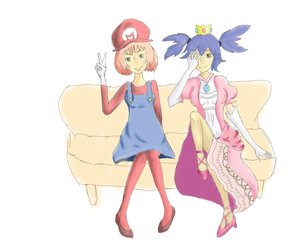 Rating: Safe Score: 0 Tags: 2girls cosplay crossover crown dress elbow_gloves facepalm gloves green_eyes hat mario momo-tan pantyhose peach_hair princess_peach purple_hair shoes sitting sofa super_mario_brothers twintails unyl-chan v User: (automatic)timewaitsfornoone
