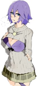 Rating: Safe Score: 0 Tags: blue_eyes bra breasts has_child_posts mouth_hold open-chest_sweater oxykoma_(artist) purple_hair rosario+vampire shirayuki_mizore short_hair simple_background skirt User: (automatic)Anonymous