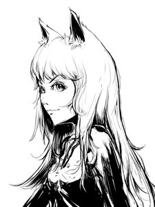 Rating: Safe Score: 0 Tags: 1girl animal_ears cat_ears long_hair monochrome simple_background sketch smile solo User: (automatic)Anonymous