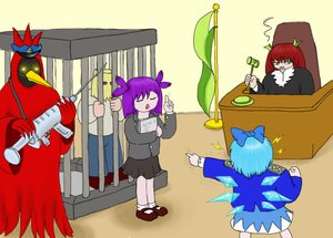 Rating: Safe Score: 1 Tags: angry anonymous automatic_firearm banhammer banhammer-tan bizarre blue_hair bow cage cirno closed_eyes finger flag folder hammer judge objection open_mouth pointing prosecutor purple_hair short_hair star syringe torn_clothes touhou trial twintails uniform unyl-chan wakaba_colors wakaba_mark weapon winged_doom User: (automatic)timewaitsfornoone