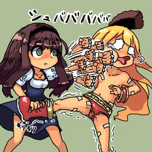 Rating: Safe Score: 0 Tags: 2girls bandaid blonde_hair boots bracelet brown_hair character_request cosplay dress fighting furry_hat futaba_channel green_eyes hat long_hair parody punch russia-oneesama shorts simple_background street_fighter tagme /tan/ trembling zangief User: (automatic)nanodesu