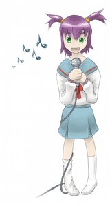 Rating: Safe Score: 0 Tags: green_eyes microphone music open_mouth purple_hair school_uniform singing socks twintails unyl-chan User: (automatic)timewaitsfornoone
