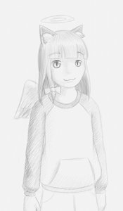 Rating: Safe Score: 0 Tags: animal_ears bow braid cat_ears cosplay crossover haibane_renmei halo kuu monochrome simple_background uvao-chan wings User: (automatic)nanodesu