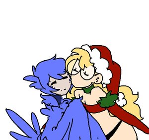Rating: Safe Score: 0 Tags: 1boy bandeau blonde_hair blue_hair character_request cheek_kiss choker closed_eyes elbow_gloves facial_mark glasses gloves harpy hat jet_(artist) kiss long_hair midriff monster_girl new_year panties santa_costume santa_hat short_hair simple_background smile tagme trap wings User: (automatic)Anonymous