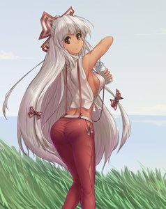Rating: Safe Score: 0 Tags: 1girl armpits ass bottle breasts from_behind fujiwara_no_mokou grass hater_(artist) holding long_hair midriff outdoors panties pants red_eyes ribbon shirt sideboob silver_hair solo suspenders /to/ touhou transparent_clothes very_long_hair User: (automatic)Anonymous
