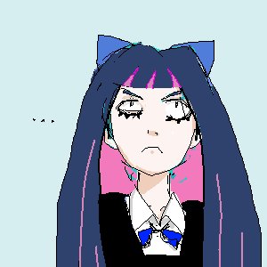 Rating: Safe Score: 0 Tags: :< ... blue_hair bow long_hair makeup panty_&_stocking_with_garterbelt simple_background stocking_(character) User: (automatic)uploadperson